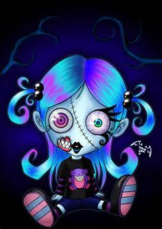 Cute Zombie, Zombie, Hair, Pink, Blue, Black, Art