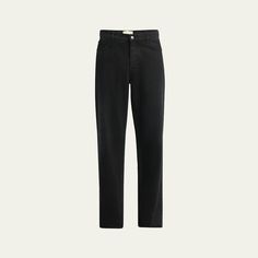 THE ROW "Ross" jeans in black denim with slight fading Regular rise Five-pocket style Full length Relaxed fit through straight legs Button/zip closure; belt loops Cotton/polyester Made in Italy Evening Flats, Cocktail Jacket, Platform Pumps, Lingerie Sleepwear, Bergdorf Goodman, Designer Collection, Sweater Skirt, Handbags On Sale, Black Denim