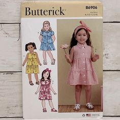 **Brand New** Butterick Child’s Sewing Patterns Butterick B6906 Sizes: A (1/2, 1, 2, 3, 4) *New, Uncut, Factory Folded* 5 Patterns For $25 Iii Paw Patrol Dress, Baby Pink Dresses, Grey Floral Dress, Cross Dress, Girls Sweater Dress, Criss Cross Dress, Free Sewing Pattern, Butterick Sewing Pattern, Easy Sewing Patterns