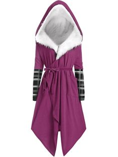 Plus Size Asymmetric Wrap Coat with Faux Fur Hooded - Purple - 4U73792720 - Women's Clothing, Plus Size Women's Clothing  #PlusSizeWomensClothing #Women's #Clothing # #Plus #Size #Women's #Clothing Rosegal Plus Size, Fur Hooded Coat, Faux Fur Hooded Coat, Fashion Site, Plus Size Winter, Plus Size Outerwear, Plus Size Coats, Wrap Coat, Fashion Plus Size