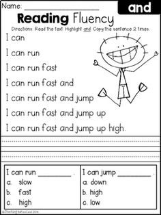 reading flueny worksheet with pictures and words to help students learn how to read