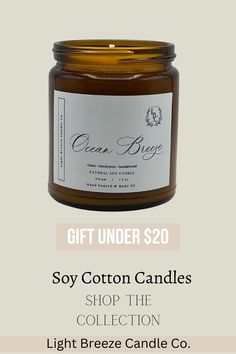 a candle that says soy cotton candles shop the collection light breeze candle co gift under $ 20