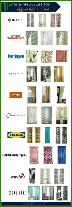 an advertisement for curtains with different designs and colors