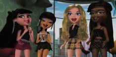 three cartoon dolls standing next to each other