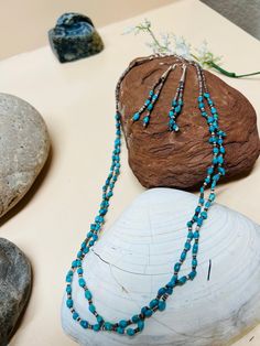 "*Brand new *Handmade in USA  *Sterling Silver 2 strands necklaces with earrings to match  *Gemstone: Natural Turquoise Nuggets and sea shell  *Necklace length: 21 and 2\" extensions  * Earrings length 3 1/4\"(ends to end) *Jewelry ship in gift box  * Reconstituted  cabochon may vary in color  *Free shipping in USA  *Ready to ship Thank You For Looking ,And Check Out More Items In My Etsy Shop For More Great Deals, Also We Add More Jewelry To Etsy Shop  Https://www.etsy.come/shop/abq925" Southwestern Double Strand Beaded Necklaces, Southwestern Double Strand Beaded Jewelry, Silver Heishi Beads Hand-strung Jewelry, Silver Heishi Beads Jewelry Hand-strung, Southwestern Multi-strand Turquoise Necklace For Jewelry Making, Southwestern Turquoise Heishi Beads Jewelry, Heishi Beads Necklace, Sea Shell Necklace, Heishi Necklace