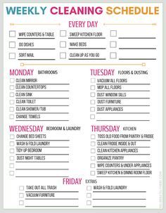 a printable weekly cleaning schedule with the words,'weekly cleaning schedule'on it