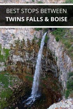 a waterfall with the words best stops between twins falls and boise