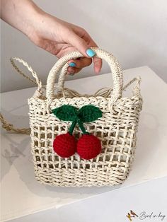 Bird in Bag - Decorative Straw Beach Bucket, Crochet Purse Patterns, Handbags Women, String Bag, Summer Bag, Purse Patterns, Crochet Purses, Bag Handmade, Hand Embroidery Designs