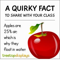 an apple with the words, a quirky fact to share with your class