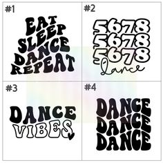 four different types of dance stickers with the words dance vibes written on them