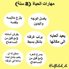 arabic text on yellow background with white circles and black writing in different languages, all written in