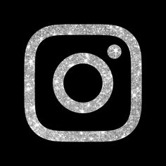 the instagram logo is made up of silver glitter and sparkles on a black background