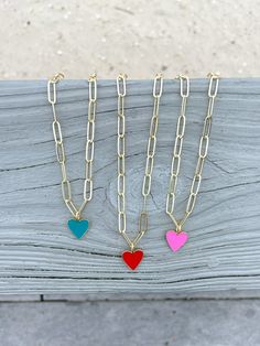 Gold filled paperclip chain with heart charms 18 inch Valentine's Day Heart Pendant Paperclip Chain Jewelry, Trendy Heart-shaped Chain Necklace With Lobster Clasp, Everyday Heart Charm Paperclip Necklace, Valentine's Day Paperclip Chain Necklace, Trendy Everyday Chain Necklace With Heart Charm, Trendy Chain Necklace With Heart Charm For Everyday, Valentine's Day Heart-shaped Paperclip Chain Jewelry, Valentine's Day Heart Shaped Paperclip Chain Jewelry, Dangle Heart Charm Necklace