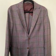 Luciano Barbera Unstructured Single Breasted Wool Sport Coat New - Sz Us 40r / It 50. Condition - Mint / Brand New Color - Light Purple & Grey Hue Material - 93% Lana Wool 7% Cashmere Lapel - Notch Lapel Pick Stitching - Lapel, Pockets & Jacket Front Closure - Single 2 Button Sleeve - 4 Button Back - Double Vent Pockets - 2 Sides / 1 Chest / 1 Coin / 2 Interior L&R Country Of Manufacture - Made In Italy Original Retail - $1,163.00 ***All Offers Are Good Offers. Serious & Reasonable Offers Only** Purple Long Sleeve Semi-formal Suit, Elegant Purple Long Sleeve Suits, Purple Long Sleeve Suit For Fall, Purple Long Sleeve Suits For Fall, Elegant Purple Suit For Fall, Elegant Purple Suits For Fall, Elegant Purple Fall Suits, Fitted Purple Business Outerwear, Fitted Purple Outerwear For Business