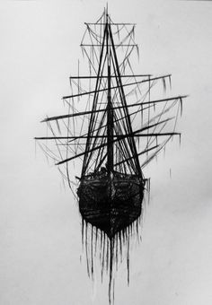 an old ship is floating in the water with icicles on it's sails