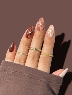 Almond Shape Nails Designs Fall, Half And Half Nails, Kutek Disney, Brown Nails Design, Natural Nail Designs, Milky Nails, Ootd Instagram, Fall Nail Art Designs, Nude Nail Designs