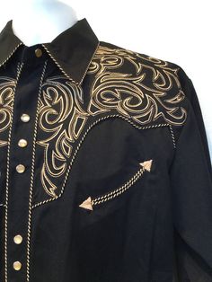 Black Embroidered Western Top, Embroidered Fitted Shirt For Rodeo, Fitted Embroidered Shirt For Rodeo, Black Western-style Shirt For Western-themed Events, Fitted Western Shirt For Western-themed Events, Fitted Shirt With Button Closure For Western-themed Events, Black Fitted Tops For Western-themed Events, Western Embroidered Shirt For Rodeo, Embroidered Western Shirt