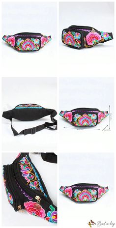 BirdinBag – Adjustable Strap Floral Embroidered Waist Bag with Front Pocket – Bird in Bag Adjustable Bag, Bum Bag, Bird In Bag, Waist Bag, Polyester Material, Front Pocket, Adjustable Straps, Couture, Embroidery