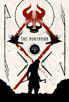 the northman movie poster with an image of a woman holding two swords in front of her face