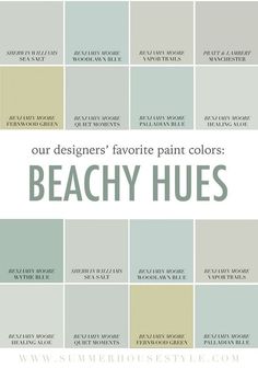 the words beachy hues are in white and green, with different colors to choose from