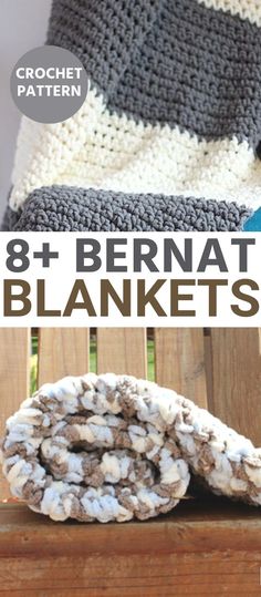 crochet blanket with text that reads, 8 bernat blankets