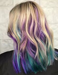 How To Place Highlights In Hair, Colored Hair Blonde, Peek A Boo Hair, Unicorn Hairstyle, Blue And Purple Hair, Mermaid Hair Color, Peekaboo Highlights