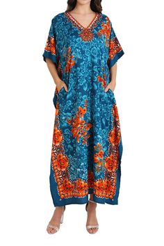 PRICES MAY VARY. 100% Polyester Pull On closure Hand Wash Only SIZES INFO – our X-Large fits to sizes from 6-12, 2X-Large fits to size group to 14-18 and 3X-Large fits to sizes 20-24. Kindly contact us for more information HAND STONEWORK AND HAND EMBROIDERED KAFTANS – womens beach cover up dresses available in blue, brown or turquoise and in 3 different Arabian inspired hand embroidered necklines HIGH QUALITY SHEER MATERIAL – made from 100% polyester material, these top-quality long beach kaftan Relaxed Fit Multicolor Kaftan For The Beach, Blue Bohemian Dress For Pool, Summer Orange Short Sleeve Kaftan, Blue Relaxed Fit Maxi Dress For Beach, Orange Short Sleeve Kaftan For Beach, Blue Relaxed Fit Kaftan For Beachwear, Blue Relaxed Fit Beachwear Kaftan, Vacation Pool Kaftan, Orange Relaxed Fit Beach Dress