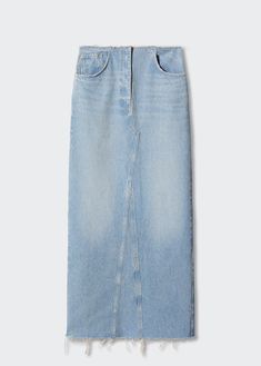 Denim long skirt - Women | MANGO USA 2023 Vogue, Denim Long Skirt, Basic Jeans, Jeans Skirt, Denim Skirt Women, Long Skirts For Women, Circular Design, Denim Style, Denim Midi Skirt