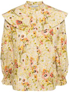 multicolour cotton band collar all-over floral print long sleeves straight hem Spring Floral Print Collared Blouse, Spring Floral Print Blouse With Collar, Floral Print Cotton Blouse With Collar, Cotton Blouse With Floral Print And Collar, Swansea, Cotton Blouse, Band Collar, Laura Ashley, Cotton Blouses