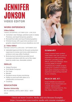 a red and white resume template with an image of a woman in the background,