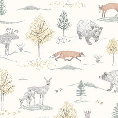 an animal themed wallpaper with deers and trees