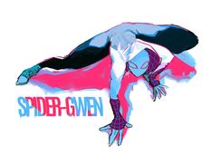 a drawing of a spider - man in mid air with the words'spider - gwen'on it