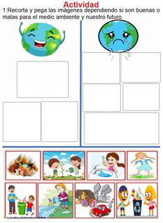 an activity sheet for children to learn spanish with pictures of the earth and people around it