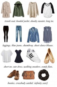 Packing Light: How to Create a 15-Piece Travel Wardrobe - College Fashion Multiple Outfits Few Pieces Travel, Packing Clothes, Black Shirts, Pack Light, Clothes And Shoes, Mode Casual, Travel Wardrobe, Packing Light