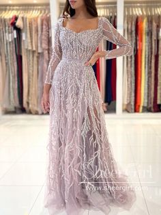 This gorgeous gown features a wide round neck that highlights your decolletage. It has long, lacy illusion sleeves that provide you with just the right amount of coverage and style. The unique design of this dress it the detachable sequins lace skirt, take off it, it is a mermaid dress. It can be made in other colors,please contact us 1.Silhouette: A Line&Mermaid 2.Fabric: Tulle&Satin 3.Embellishment: Sequins 4.Neckline: Square Neck 5.Sleeve: Long Sleeve 6.Waistline: Natural 7.Hem-length: Floor Long Evening Dresses, Gowns For Women, Sequin Prom Dress, Evening Dress Fashion, Formal Party Dress, Dress 2024, Vestidos Prom, Prom Dresses Long With Sleeves, Gorgeous Gowns