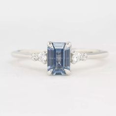 2 CT Blue Emerald Cut Diamond And Side Round Cut Diamond 10K 14K 18K Solid White Yellow and Rose Gold Engagement Ring Gift For Her by GemStoneRingGB on Etsy Ivory Ring, Montana Sapphire Ring, Blue Emerald, Emerald Cut Diamond, Sterling Silver Engagement Rings