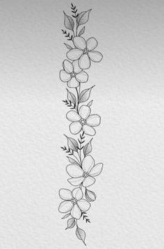 a line drawing of flowers and leaves