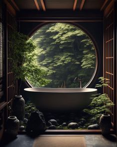 Japan Bathroom Design, Japan Bathroom, Round Window, Japanese Interior Design, Japanese Interior, Fantasy House, Dream House Interior, Japanese House