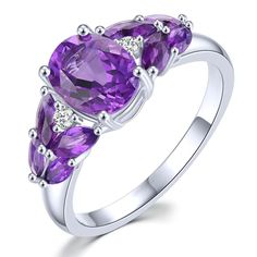 Natural South Africa Amethyst Silver Ring 2.5 Carats Deep Purple Gemstone Classic Style Fine Jewelry-Lucid Fantasy 5 Carat Ring, Classic Elegant Style, Wedding Band Styles, Africa Do Sul, Purple Gems, Vintage Elegance, Healing Power, Fine Rings, Classic Elegant