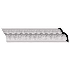 the crown moulder is made from white plaster with black trim and decorative designs