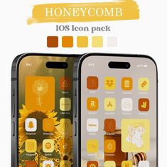 two iphones side by side with the text honeycomb icons pack on each one