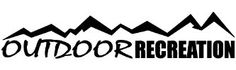 the outdoor recreation logo with mountains and trees in black on a white background, which reads outdoors recreation