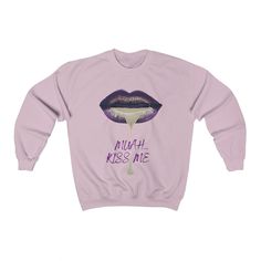 We are showcasing a cheeky graphic design print style Muah Kiss Me sweatshirt. We want this print design to bring contemporary yet cheeky edge to this classic sweatshirt style. This edgy print design on the front of any sweatshirt collaborates with any sweatshirt colours the design is printed on. Made from polyester and cotton for pure comfort.. This combination helps designs come out looking fresh and beautiful with a ribbed collar knit, so it retains its shape even after washing. There are no Muah Kiss, Classic Sweatshirt, Sweatshirt Style, Graphic Design Print, Print Style, Kiss Me, Sew-in Labels, Sweatshirt Fashion, Fashion Prints