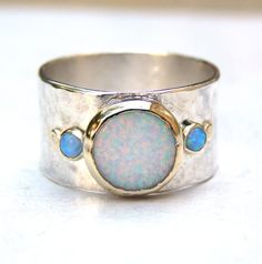 Unique Engagement Ring, White Opal Ring ,Statement Rings, Multistone Rings, Wedding Ring, Gemstone R Silver Moonstone Ring With Ethiopian Opal, Silver Ethiopian Opal Rings As A Gift, Elegant Silver Ethiopian Opal Ring, Silver Ethiopian Opal Ring With Cabochon, Sterling Silver Multi-stone Opal Ring, Sterling Silver Opal Ring With Multi-stone Design, Silver Opal Ring With Polished Finish, Unique Silver Ethiopian Opal Ring, Silver Ethiopian Opal Rings Fine Jewelry