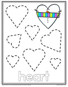 a coloring page with the words heart and dotted lines to be used for valentine's day