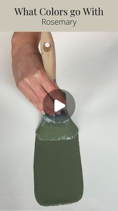 someone using a paint brush to paint a green color on a white background with the words, what colors go with rosemary?