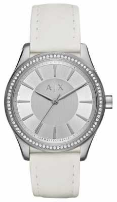 Armani Exchange Ladies Nicolette White Strap Watch AX5445 Leather Strap Watch, Armani Men, Watch Sale, Steel Bracelet