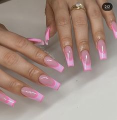 Nail Designs For Summer, Pink Summer Nails, Nails French Tip, Pink Coffin, Prom Nail, Graduation Nails, 2022 Graduation, French Tip Acrylic Nails