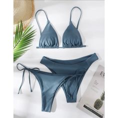 3pack Triangle Tie Side Bikini Swimsuit Dusty Blue Size Small Bundle And Save! Or Make An Offer! Thank You For Checking Out My Closet! Grey Swimsuit, Beach Bathing Suits, Y2k Aesthetic Outfits, Cute Swimsuits, Summer Swim Suits, Swimsuits Halter, Beachwear For Women, Dusty Blue, Womens Swimwear