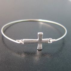 Sideways Cross Bracelet, Silver Cross Bracelet, Side Ways Cross Jewelry, Sideways Cross Bangle Bracelet, Sideway Cross, Side Cross Bracelet Minimalist Sterling Silver Cross Bracelet, Silver Bracelet With Cross Pendant As Gift, Nickel Free Silver Cross Bracelets, Nickel Free Sterling Silver Cross Bracelets, Nickel-free Silver Cross Bracelets, Silver Nickel-free Cross Bracelet, Adjustable Silver Cross Rosary Bracelet, Silver Cross Jewelry, Religious Jewelry Catholic